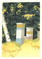 Matt Brown Woodblock Print Bees By The Trees, 2nd State