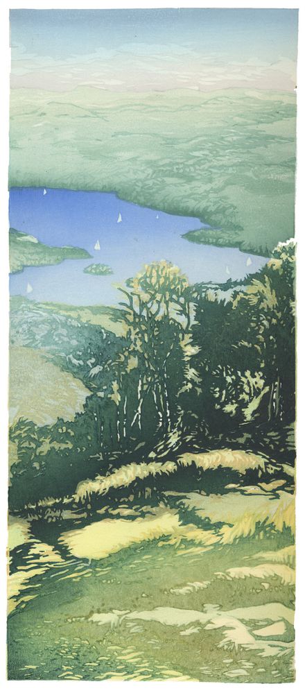 Matt Brown Woodblock Print Sailing On Lake Sunapee