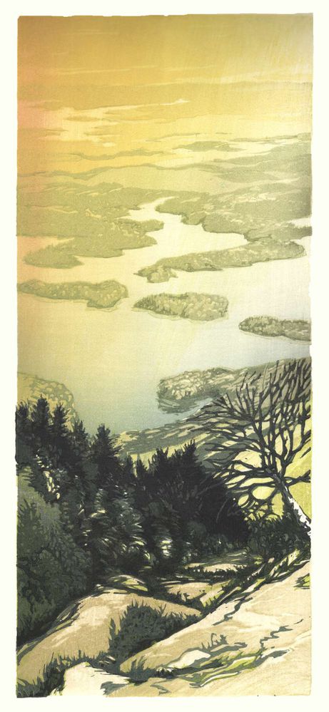 Matt Brown Woodblock Print Sunlight and Squam Lake